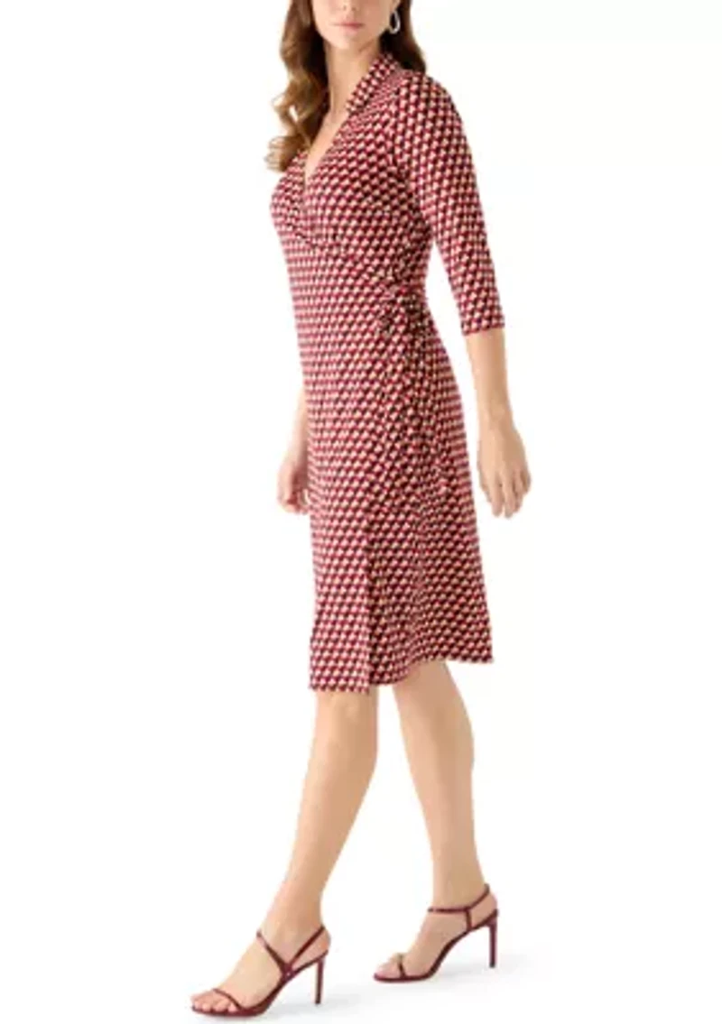 Women's 3/4 Sleeve Geo Wrap Dress