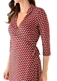 Women's 3/4 Sleeve Geo Wrap Dress