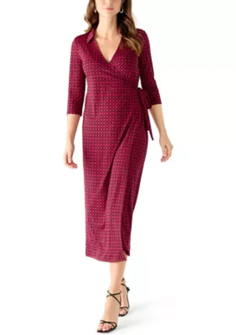 Women's 3/4 Sleeve Geo Print Wrap Dress