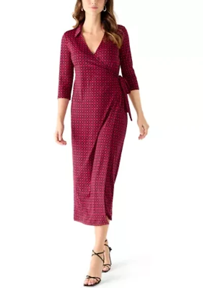 Women's 3/4 Sleeve Geo Print Wrap Dress