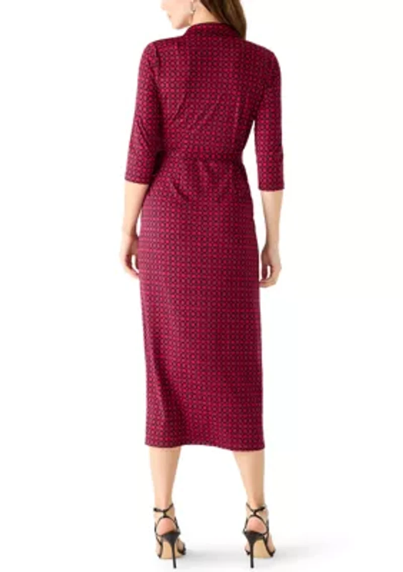 Women's 3/4 Sleeve Geo Print Wrap Dress