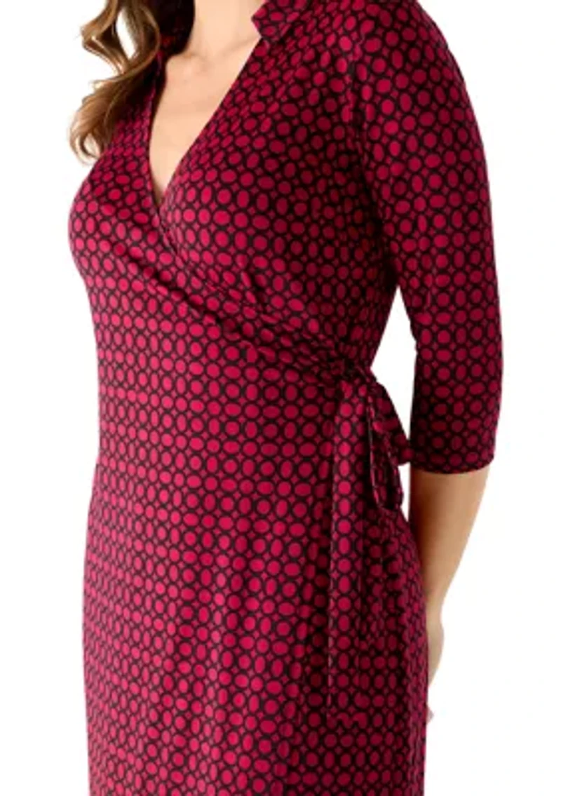 Women's 3/4 Sleeve Geo Print Wrap Dress