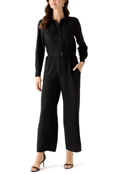 Women's 3/4 Button Front Jumpsuit