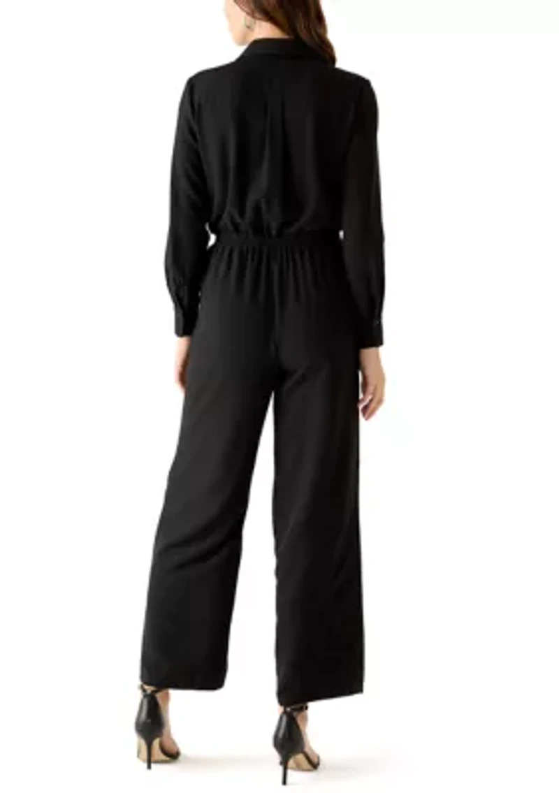 Women's 3/4 Button Front Jumpsuit
