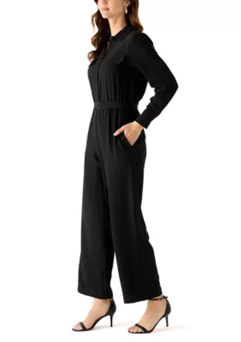 Women's 3/4 Button Front Jumpsuit
