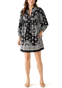 Women's 3/4 Sleeve Bandana Print Dress