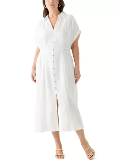 Plus Short Sleeve Collar Fit and Flare Dress