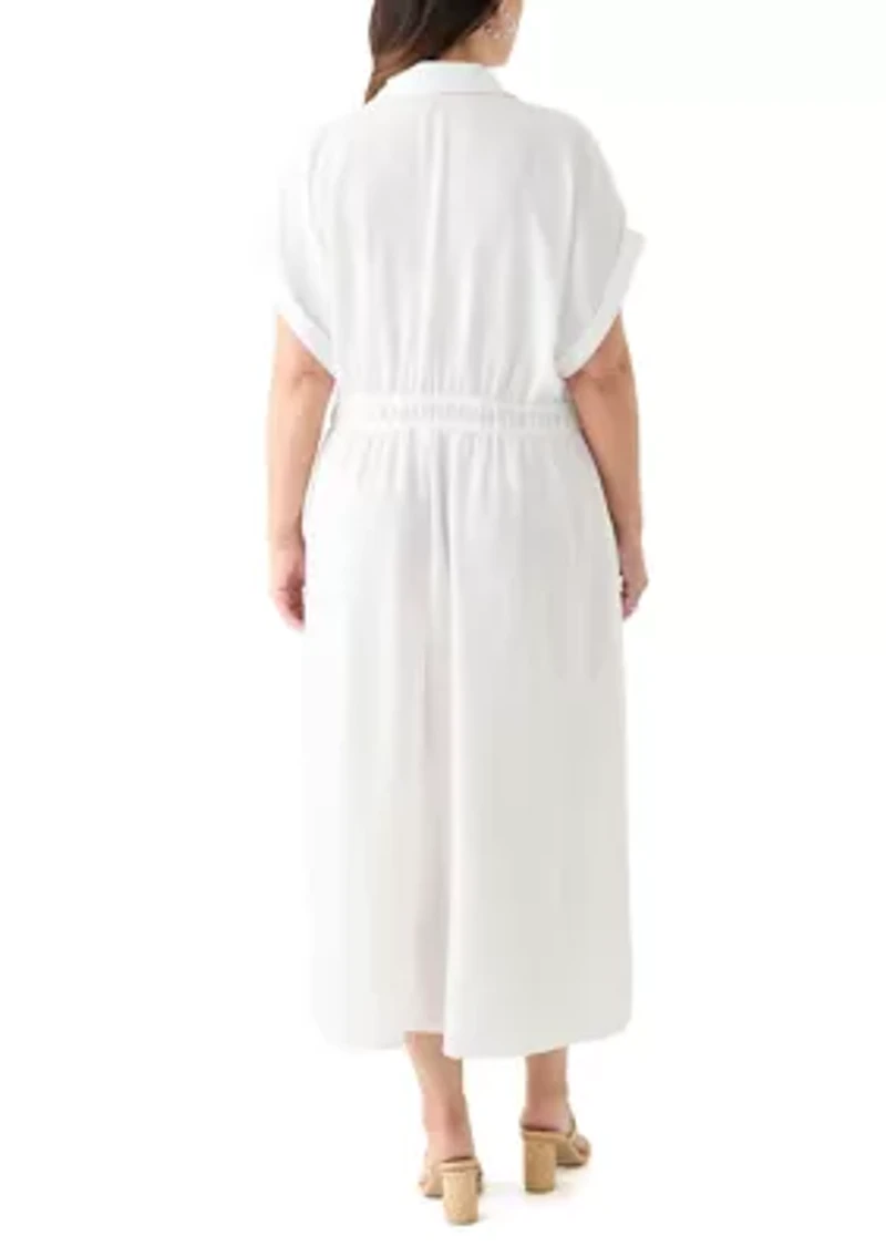 Plus Short Sleeve Collar Fit and Flare Dress