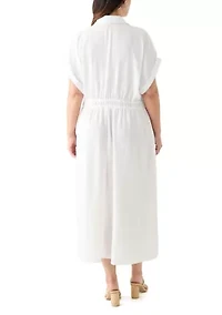 Plus Short Sleeve Collar Fit and Flare Dress