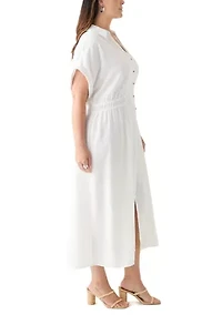 Plus Short Sleeve Collar Fit and Flare Dress