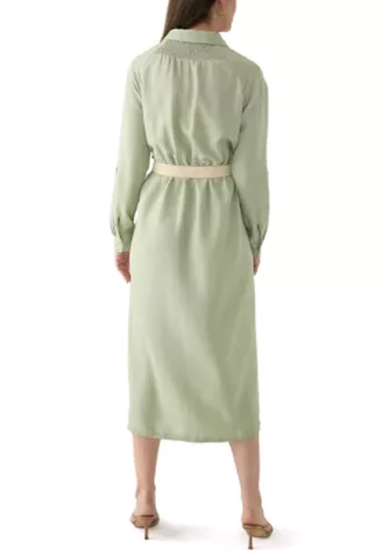 Women's Solid Belted Fit and Flare Linen Maxi Dress