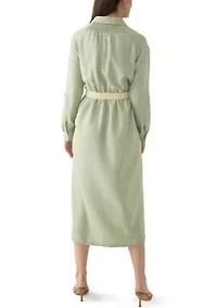 Women's Solid Belted Fit and Flare Linen Maxi Dress