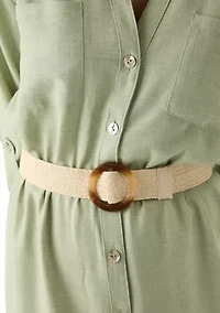 Women's Solid Belted Fit and Flare Linen Maxi Dress