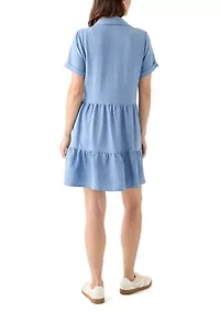 Women's Short Sleeve Collar Neck Babydoll Dress