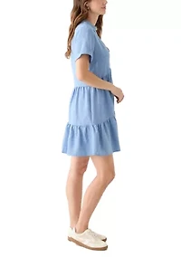 Women's Short Sleeve Collar Neck Babydoll Dress