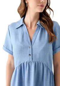 Women's Short Sleeve Collar Neck Babydoll Dress