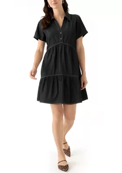 Women's Short Sleeve Collar Denim Mini Dress