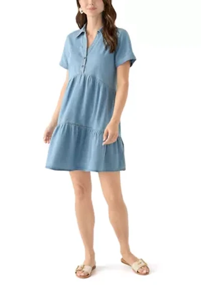 Women's Short Sleeve Collar Denim Mini Dress