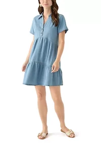 Women's Short Sleeve Collar Denim Mini Dress