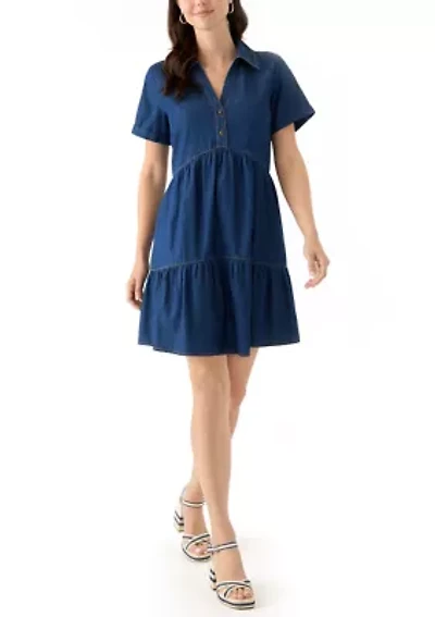 Women's Short Sleeve Collar Denim Mini Dress