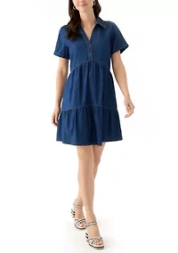 Women's Short Sleeve Collar Denim Mini Dress