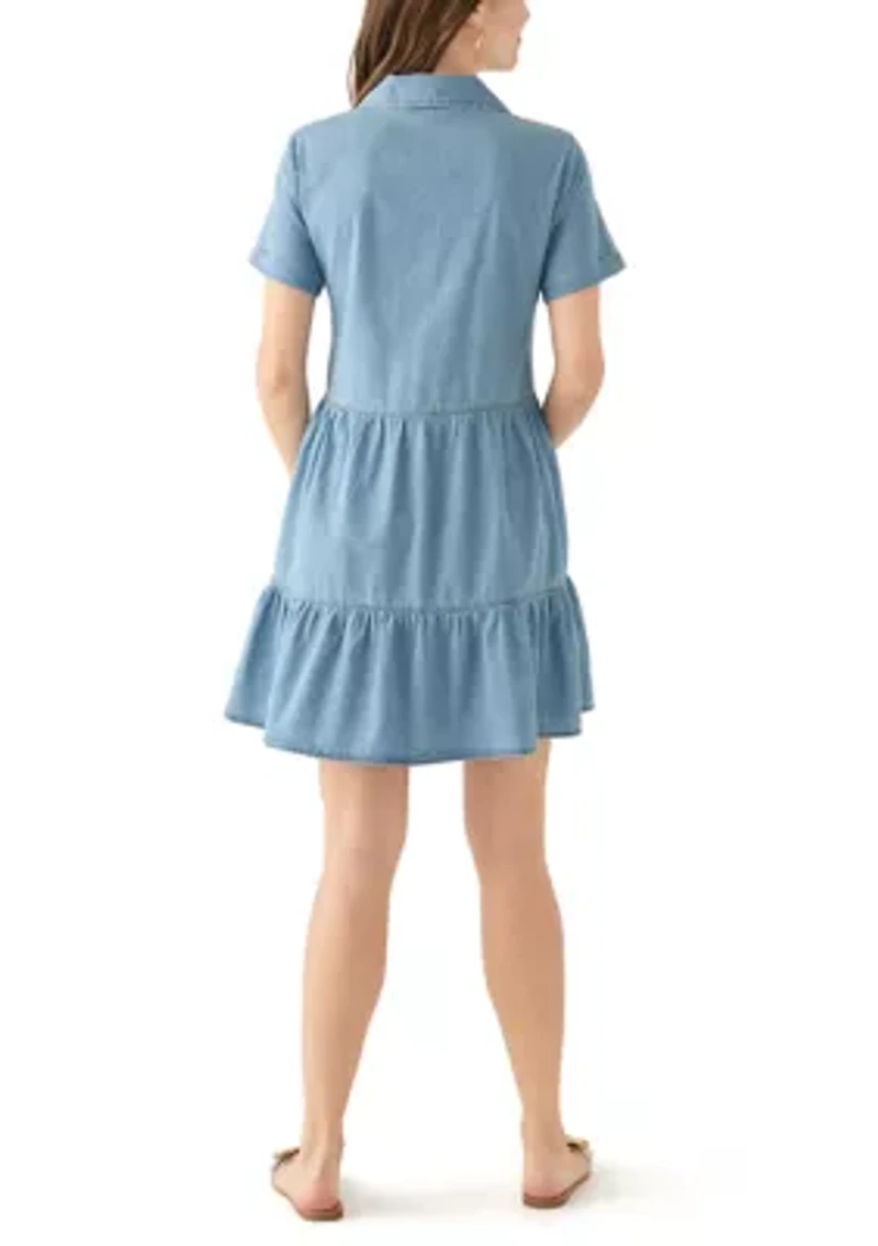Women's Short Sleeve Collar Denim Mini Dress