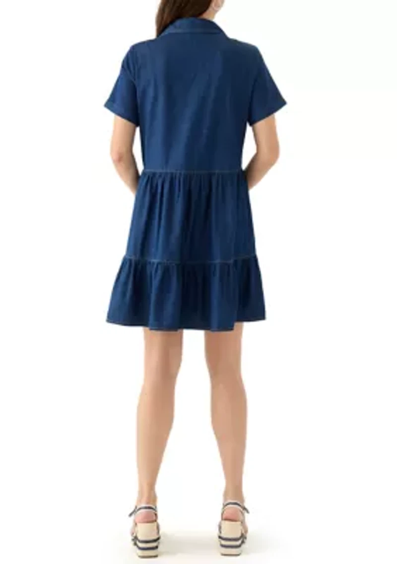Women's Short Sleeve Collar Denim Mini Dress