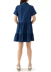 Women's Short Sleeve Collar Denim Mini Dress