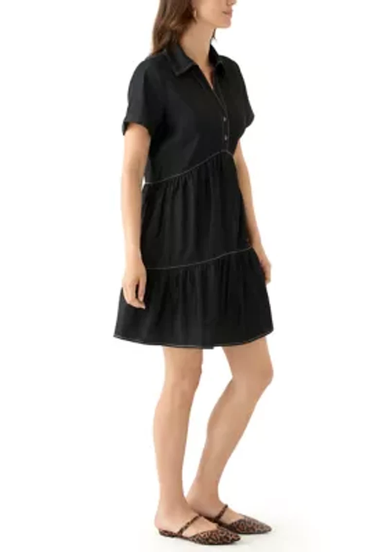 Women's Short Sleeve Collar Denim Mini Dress