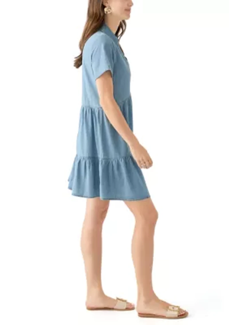 Women's Short Sleeve Collar Denim Mini Dress