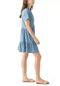 Women's Short Sleeve Collar Denim Mini Dress
