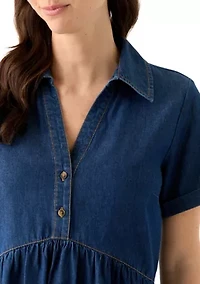 Women's Short Sleeve Collar Denim Mini Dress
