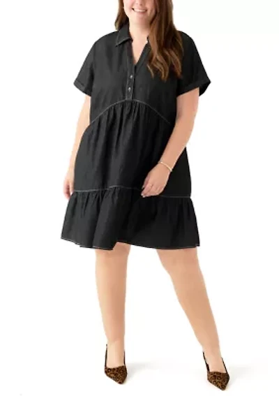 Plus Collared Denim Mini Dress