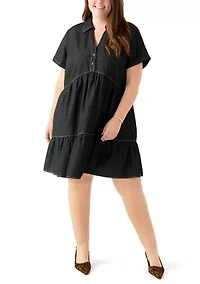 Plus Collared Denim Mini Dress