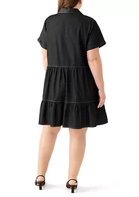 Plus Collared Denim Mini Dress