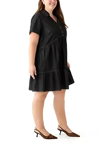 Plus Collared Denim Mini Dress