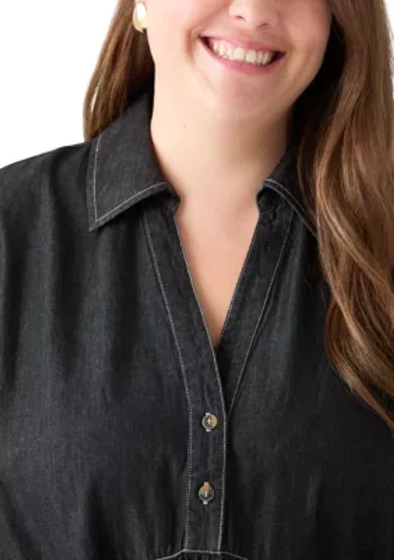 Plus Collared Denim Mini Dress