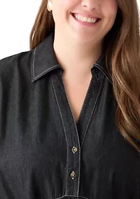 Plus Collared Denim Mini Dress