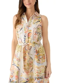 Women's Sleeveless Printed Shirt Dress