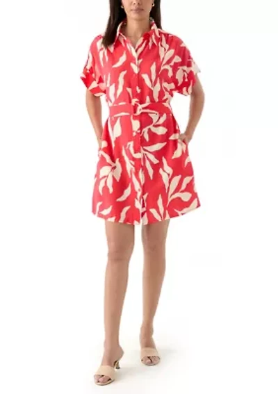 Women's Short Sleeve Collar Neck Printed Airflow A-Line Dress