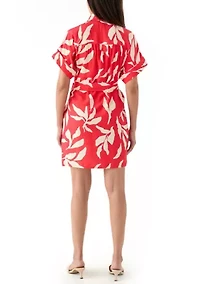 Women's Short Sleeve Collar Neck Printed Airflow A-Line Dress