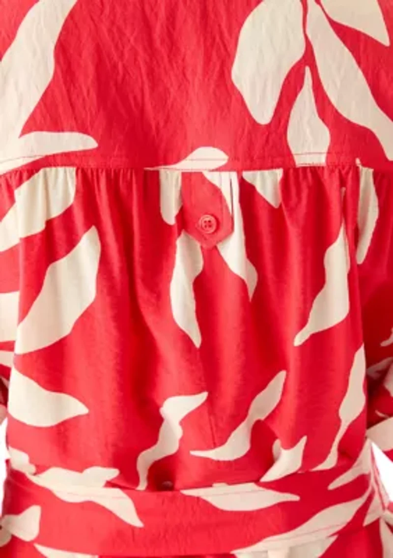 Women's Short Sleeve Collar Neck Printed Airflow A-Line Dress
