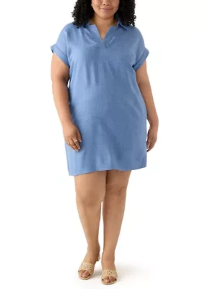 Plus Dolman Sleeve Collared Shirt Dress