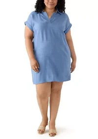 Plus Dolman Sleeve Collared Shirt Dress
