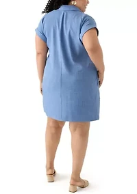 Plus Dolman Sleeve Collared Shirt Dress