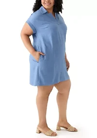 Plus Dolman Sleeve Collared Shirt Dress