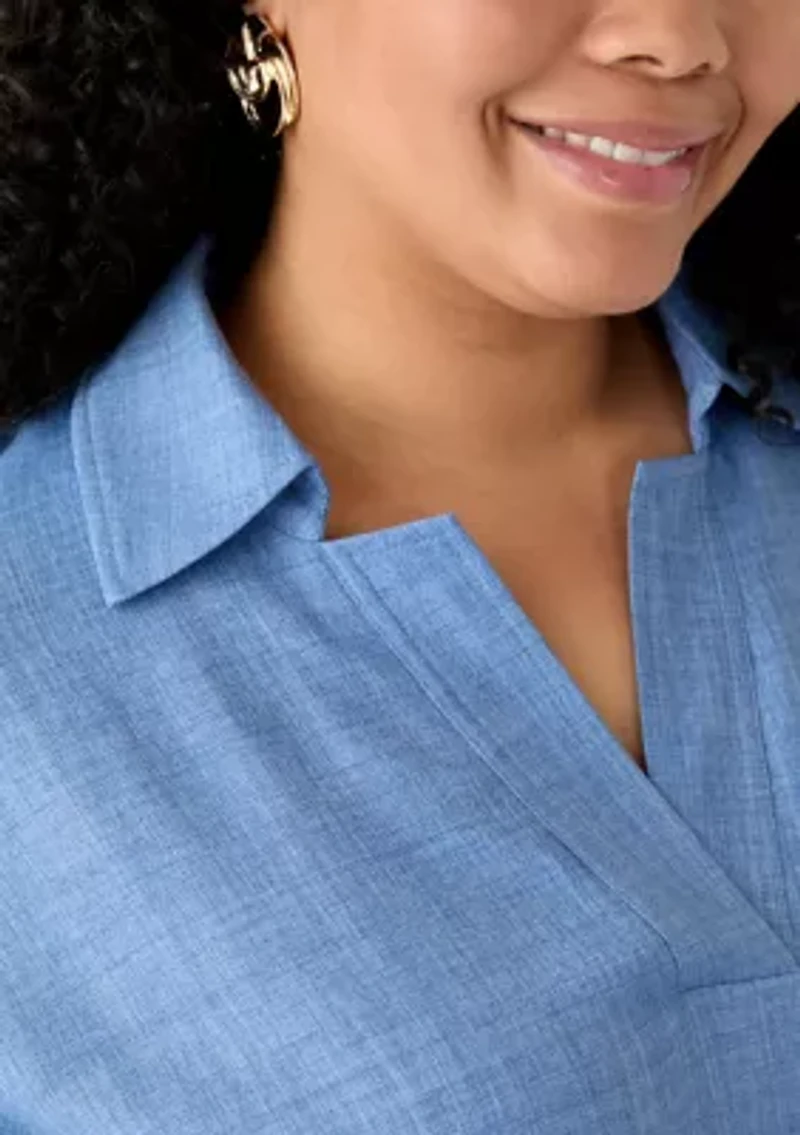 Plus Dolman Sleeve Collared Shirt Dress
