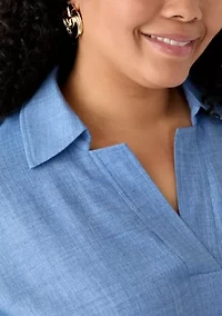 Plus Dolman Sleeve Collared Shirt Dress