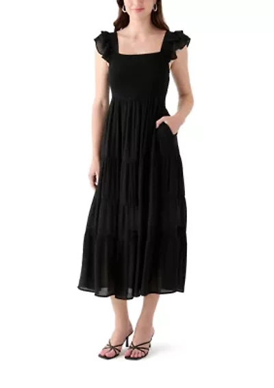 Women's Flutter Sleeve Square Neck Smocked Midi Dress