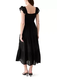 Women's Flutter Sleeve Square Neck Smocked Midi Dress